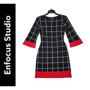 En Focus Studio Size 12 Black Bold Graphic Geometric 80s Print Dress
